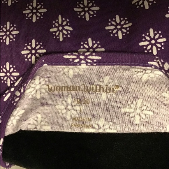 WOMAN WITHIN PRETTY PURPLE & WHITE FLOWER DESIGN COTTON MID SLEEVE PLUS TOP - Picture 6 of 8